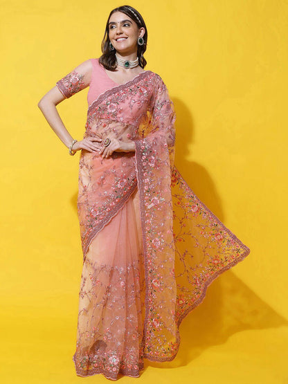 kasee Floral Embroidered Net Saree