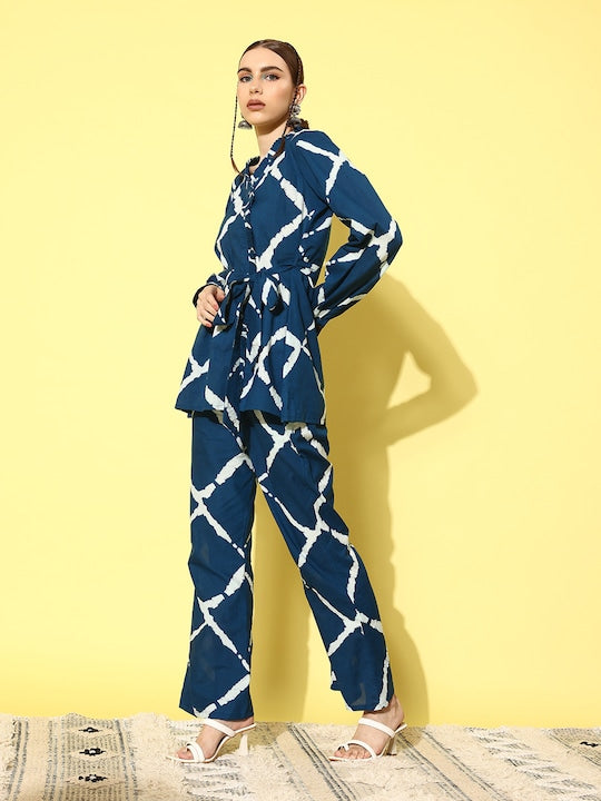 InWeave Women's Indigo Criss Cross Belted Coord Set
