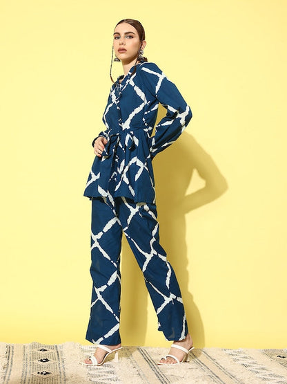 InWeave Women's Indigo Criss Cross Belted Coord Set