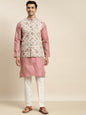 Sojanya Men Pink Ethnic Motifs Kurta with Churidar & Nehru Jacket