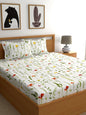 Home Ecstasy White & Green Printed 140 TC Cotton Double Queen Bedsheet With 2 Pillow Covers