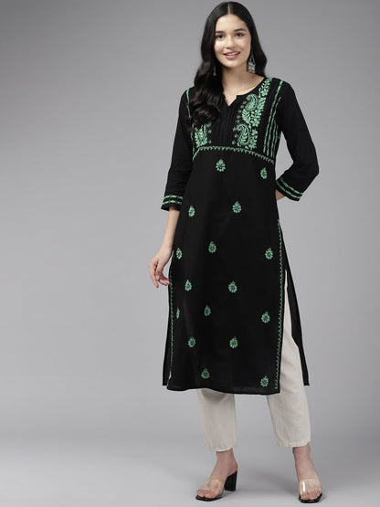 ADA Women Ethnic Motifs Embroidered Cotton Chikankari Floral Kurta