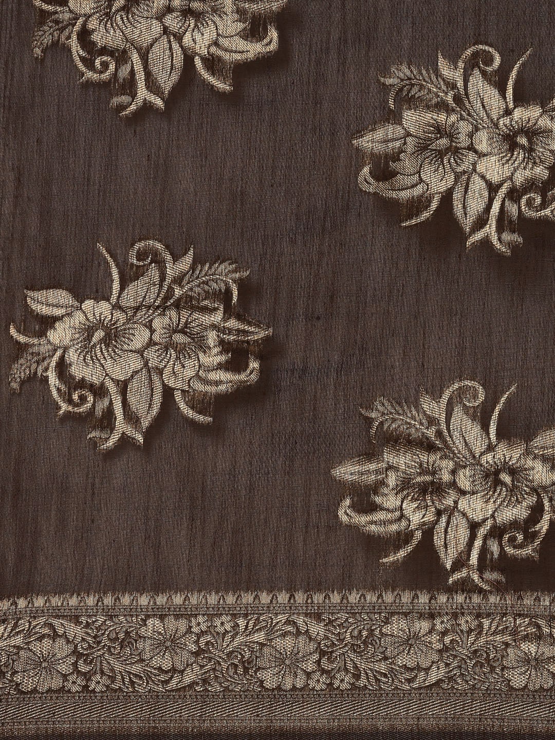 Saree Mall Brown Floral Linen Blend Banarasi Saree