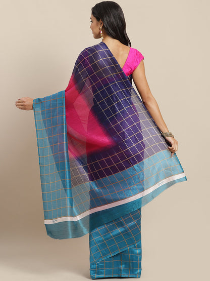 Saree Mall Pink & Purple Colourblocked Bhagalpuri Saree
