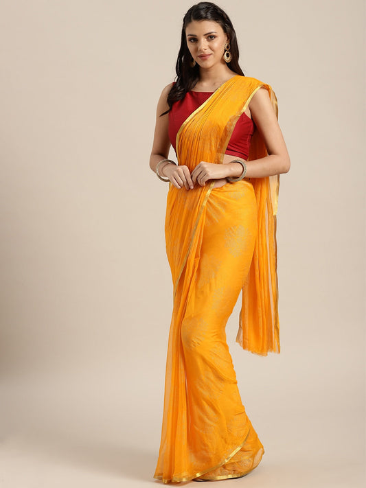 Saree Mall Mustard Yellow & Gold Printed Saree