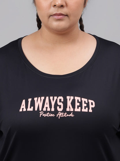 MKH Plus Size Typography Printed Relaxed Fit Dri FIT T-shirt