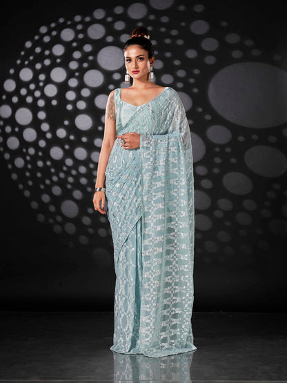 Tikhi Imli Blue Woven Design Ready to Wear Saree