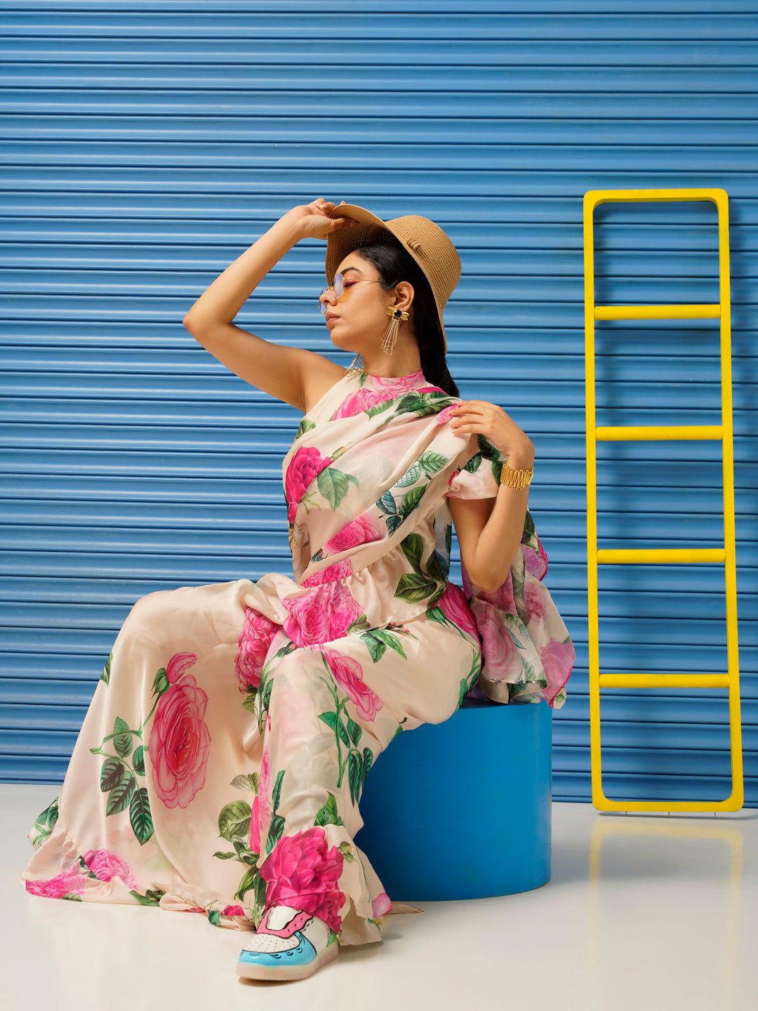 Tikhi Imli Floral Printed Poly Crepe Saree
