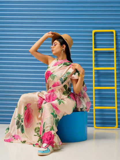 Tikhi Imli Floral Printed Poly Crepe Saree