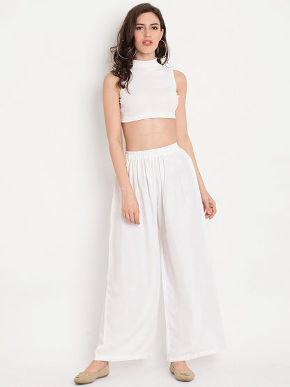 TAG 7 Women White & Navy Blue Set of 2 Flared Ethnic Palazzos