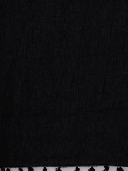 Souchii Black Solid Tasselled Cotton Dupatta