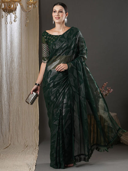 Saree Mall Green Abstract Printed Pure Georgette Saree