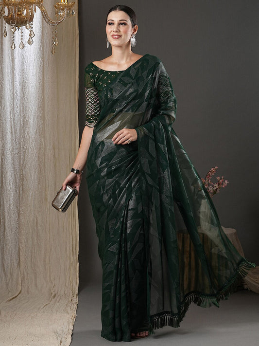 Saree Mall Green Abstract Printed Pure Georgette Saree