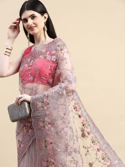 kasee Floral Embroidered Zari Net Saree