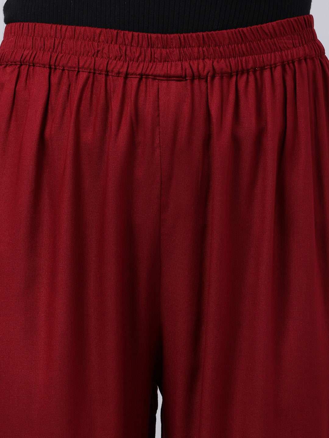 Souchii Women Maroon Solid Pleated Ruffled Liva Palazzos