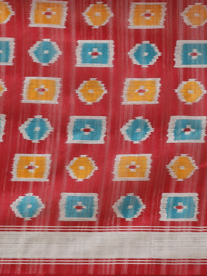 Saree Mall Maroon & Blue Printed Bhagalpuri Saree