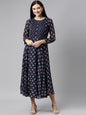 Souchii Blue & Red Ethnic Motifs Printed Chiffon Fit & Flare Midi Dress
