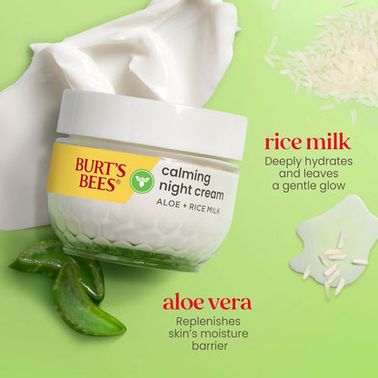 Burt's Bees Calming Night Cream with Aloe + Rice Milk for Sensitive Skin