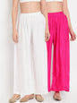 TAG 7 Women Pack Of 2 White & Pink Solid Flared Palazzos