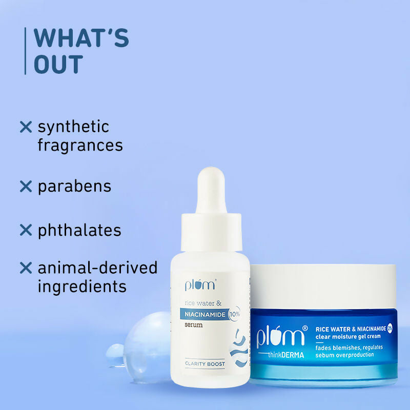 Plum Niacinamide Serum & Moisturizer Duo With Rice Water - Fades Blemishes, Hydrates & Brighten Skin