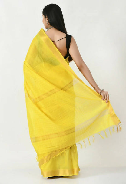 Mominos Fashion Moeza Yellow Bhagalpuri Handloom Silk Raj Shree Saree with unstitched Blouse piece