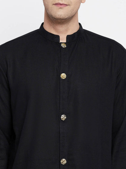 Even Apparels Black Pure Cotton Men's Sherwani Kurta With Open Front