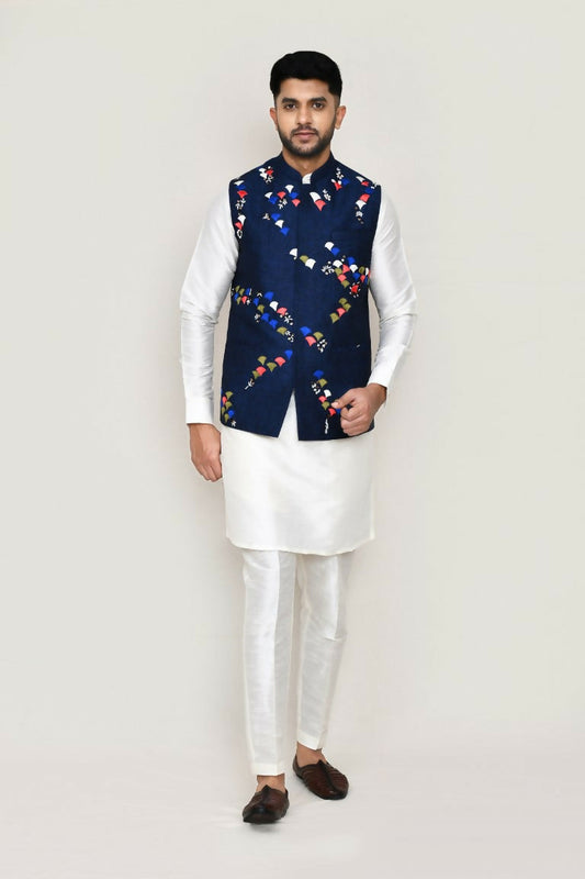 Joban Fashion Blue Colored Cotton Based With Thread Work Work Men's Jacket