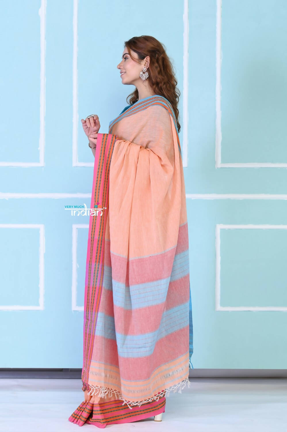 Very Much Indian Traditional Patteda Anchu Ilkal Handloom Saree - Peach Tone