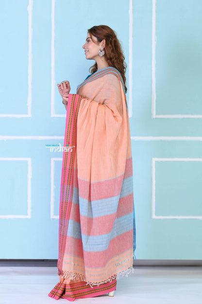 Very Much Indian Traditional Patteda Anchu Ilkal Handloom Saree - Peach Tone