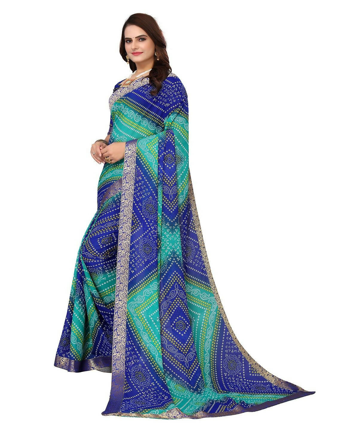 Vamika Blue Georgette Printed With Lace Saree (VERA BLUE)