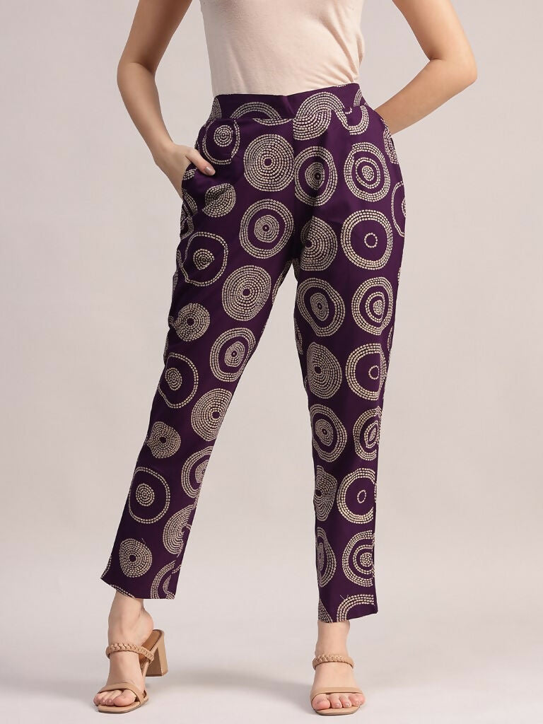 Aavyora Women's Purple Abstract Printed Pure Cotton Co-ord Set