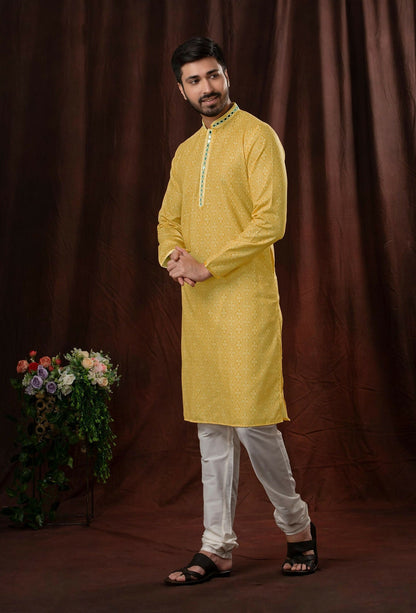 Joban Fashion Light Yellow Art Silk Kurta Pyjama