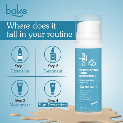 Bake 2% Multi Peptide Tinted Sunscreen Gel SPF 70 PA+++