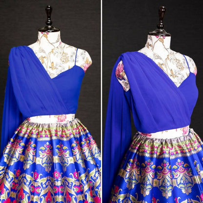 Royal Blue Banarasi Silk Lehenga Choli for Women, Ready to Wear Stitched Lengha Choli for Party, Stylish Lehenga Choli by Infinity Export