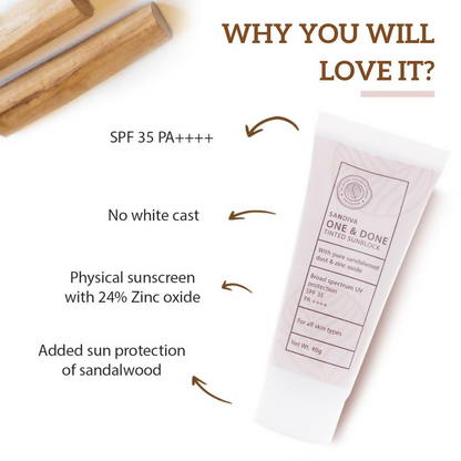 Sandiva One & Done Tinted Sunscreen With Zinc Oxide, SPF 35 PA++++, No White Cast - Tint 11