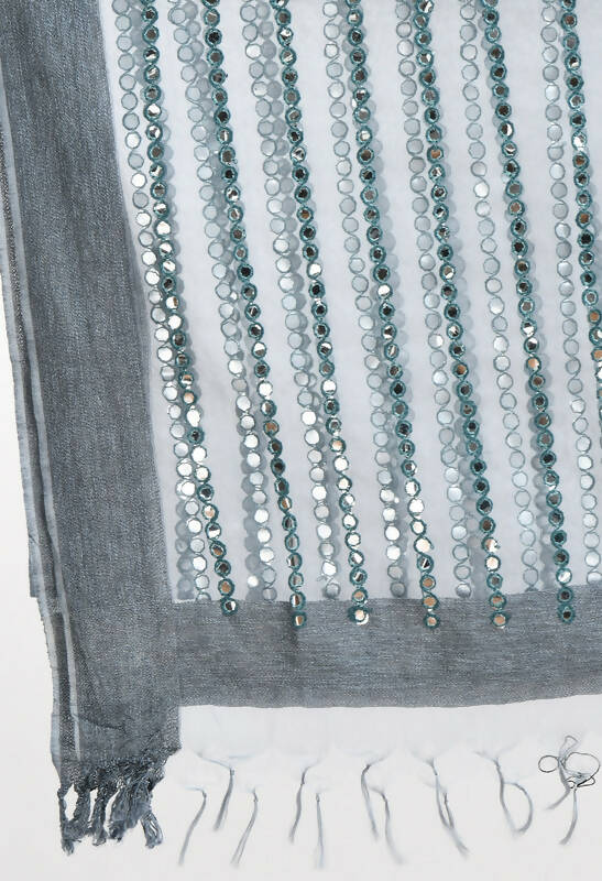 Mominos Fashion Moeza Women's Orgenza Mirror Stripe Thread Work Grey Dupatta