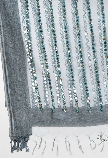 Mominos Fashion Moeza Women's Orgenza Mirror Stripe Thread Work Grey Dupatta