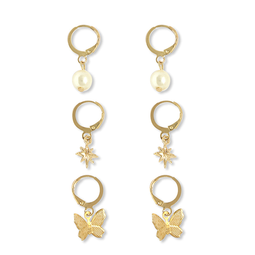Gold-Polished Alloy Set Of 6 Designer Earrings - The Pari