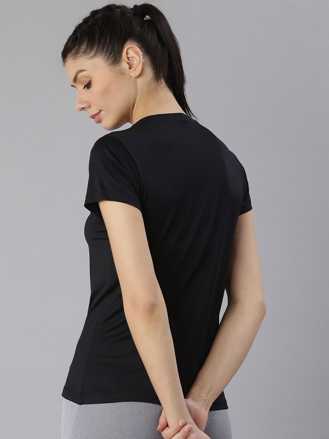 MKH Women Black Typography Printed Round Neck Dri-FIT T-shirt