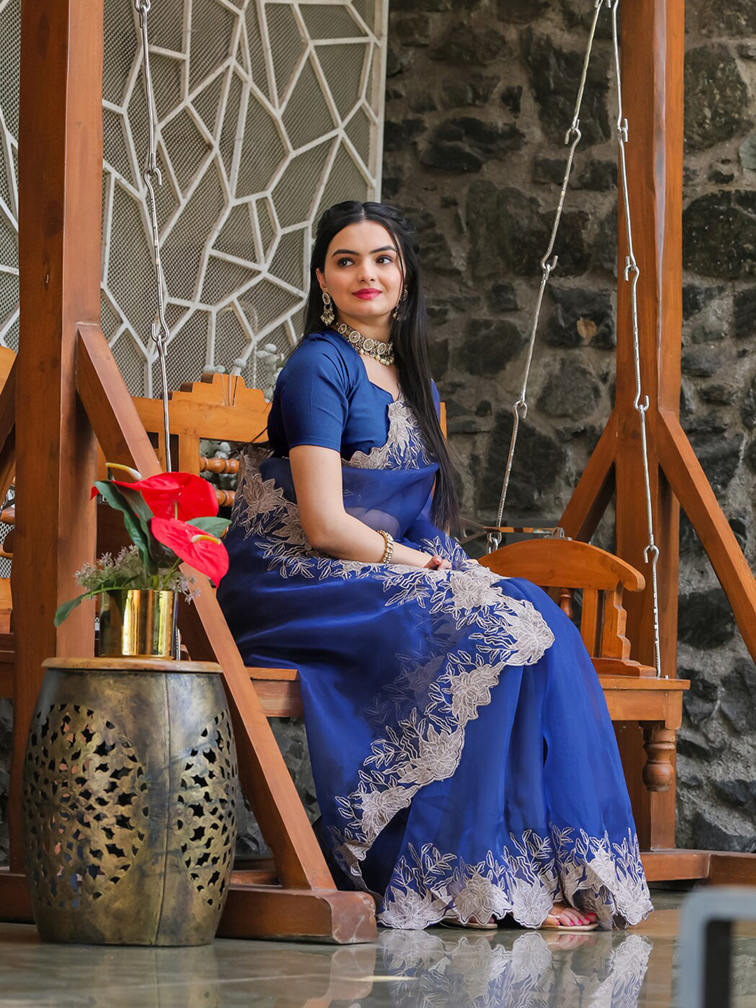 Tikhi Imli Blue Embroidered Organza Saree