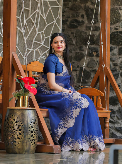 Tikhi Imli Blue Embroidered Organza Saree