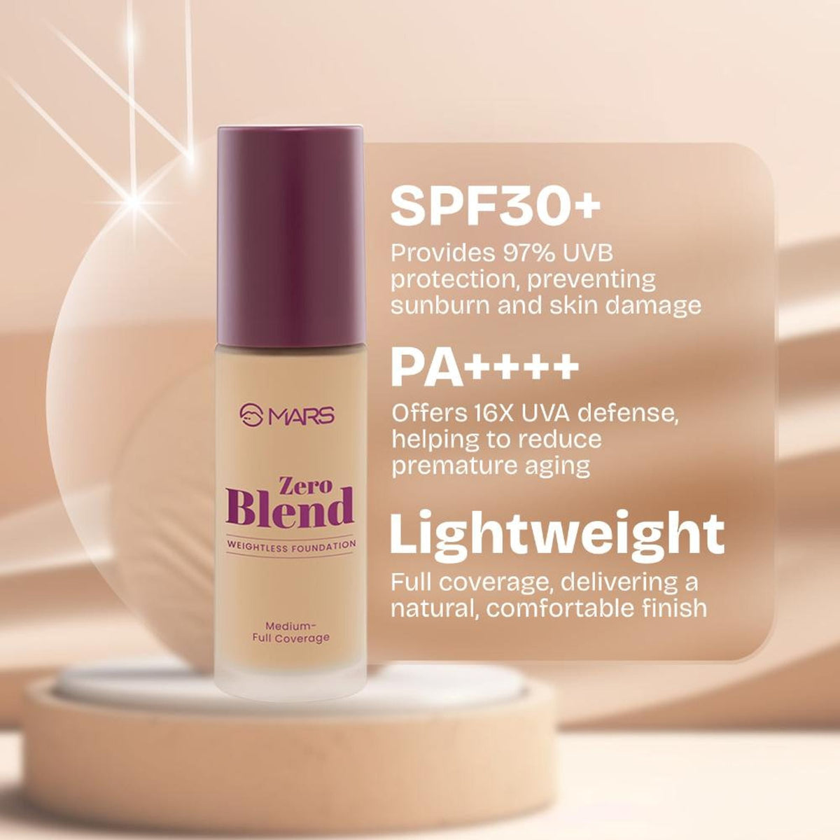 MARS Cosmetics SPF30 PA+++ Zero Blend Weightless Foundation - 06 Honey Gold