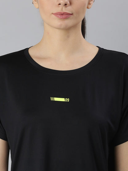 MKH Women Black Dri-FIT Sports T-shirt