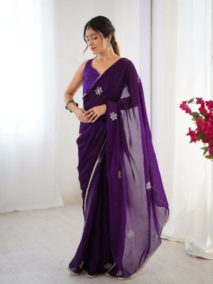Purple Fendy Designer Beads Moti,Val Sequence Work Saree - Siara