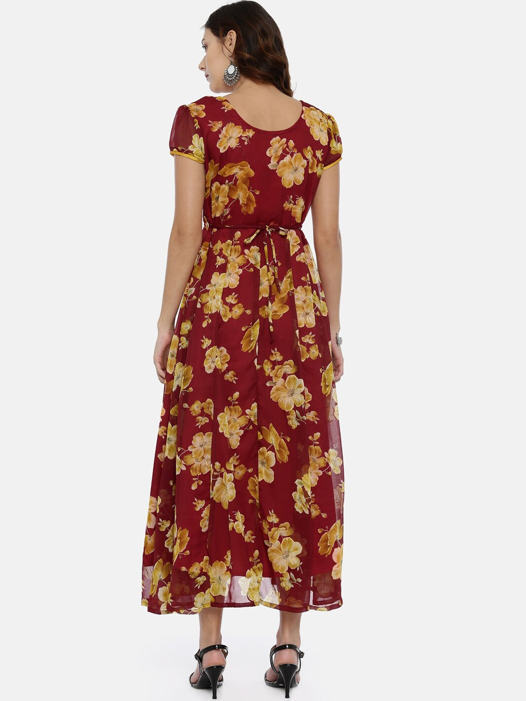 Souchii Maroon Printed Maxi Dress