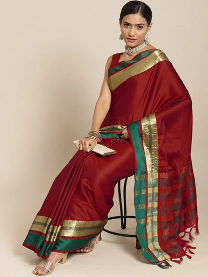 Saree Mall Maroon & Gold-Toned Zari Silk Blend Uppada Sarees