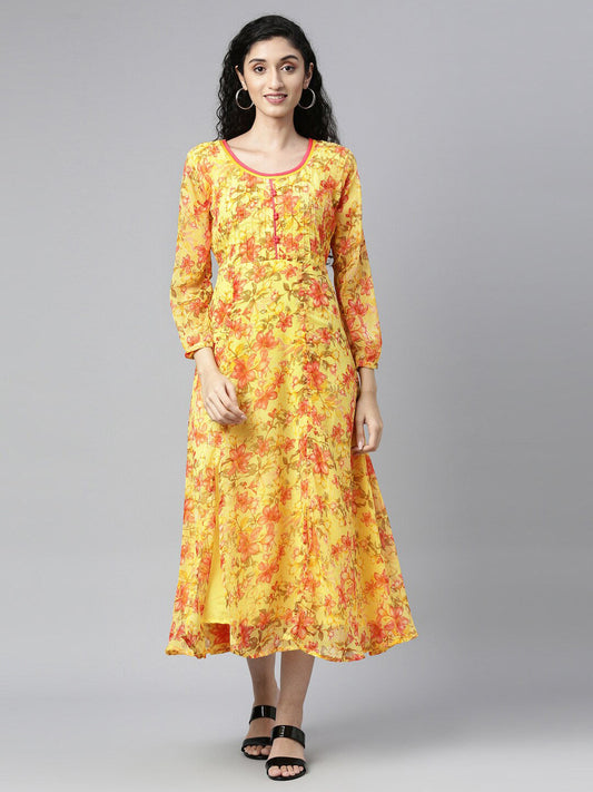 Souchii Floral Chiffon A-Line Midi Dress