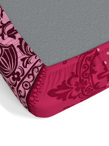 Dreamscape Pink & Cream-Coloured 140 TC Pure Cotton King Bedsheet with 2 Pillow Covers