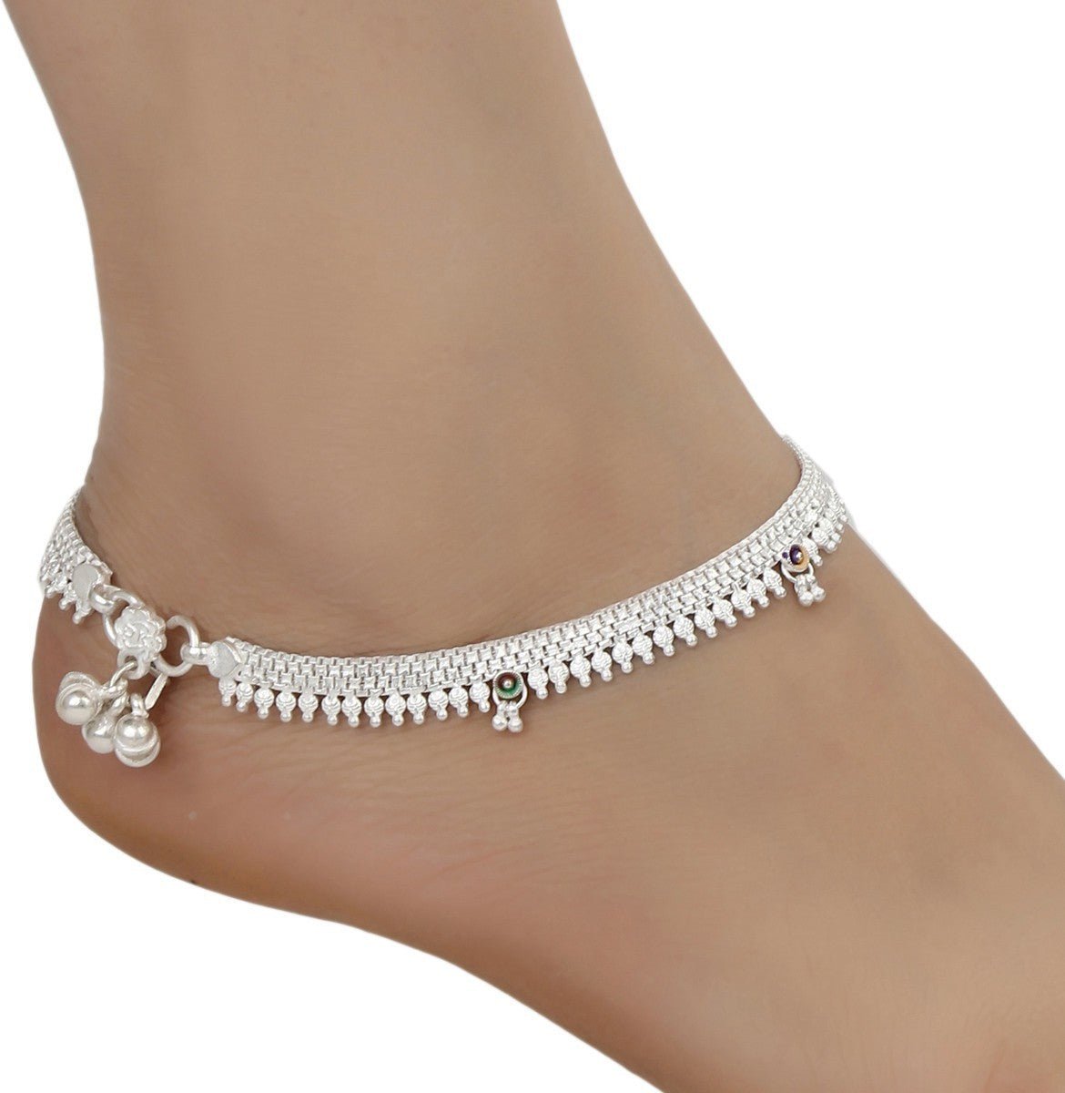 AanyaCentric Silver Plated White Metal Payal Indian Traditional Ethnic Fashion Imitation Jewellery Foot Chain