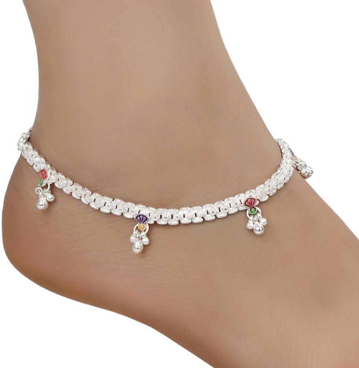 AanyaCentric Silver Plated White Metal Payal Indian Traditional Ethnic Fashion Imitation Jewellery Foot Chain
